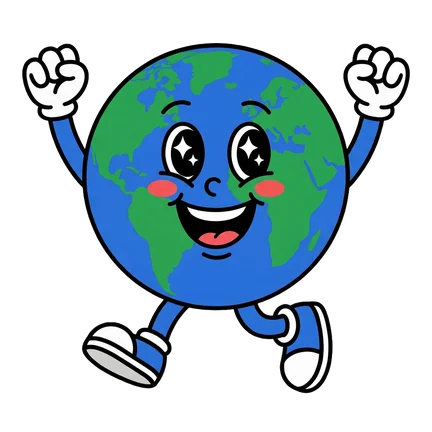 Atlas, la mascotte d'Atlasio, bras levés